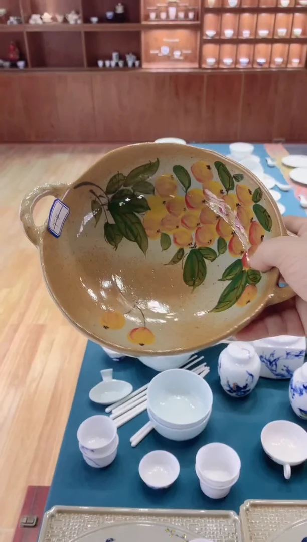【闪购商品】陶T4手工手绘琵琶双耳盘