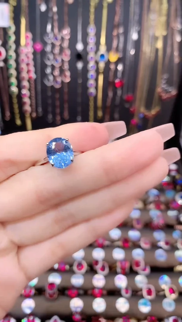 海蓝宝石戒指银S925镶嵌911银色