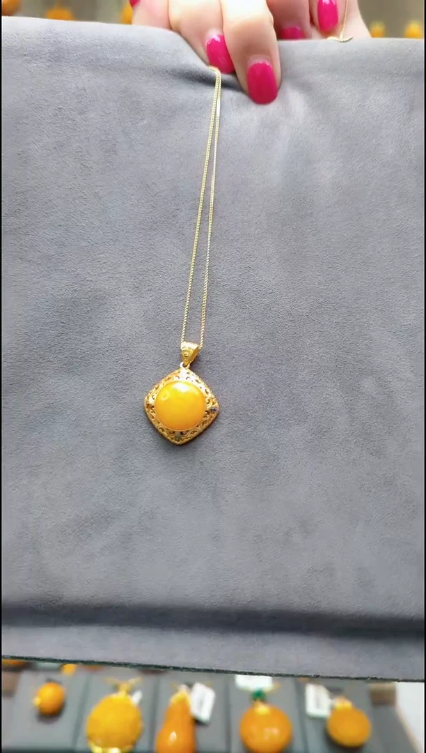银S925镀金镶嵌吊坠(赠链)蜜蜡﹣A260蜜蜡吊坠