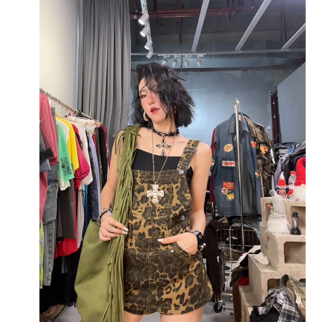 奇奇家 豹纹背带裤