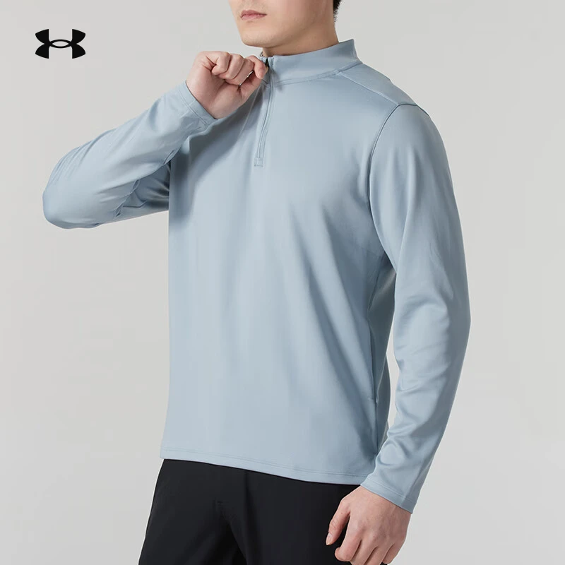 安德玛UA官方男装2025春季新款半拉链运动健身长袖T恤1387434-DY