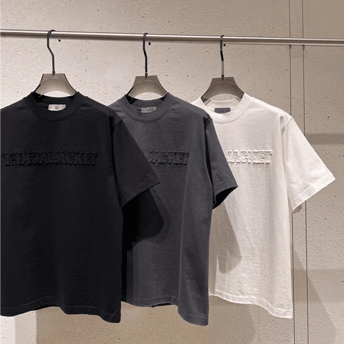 夏季重磅T恤男刺绣水洗磨烂OVERSIZE宽松休闲圆领短袖T恤