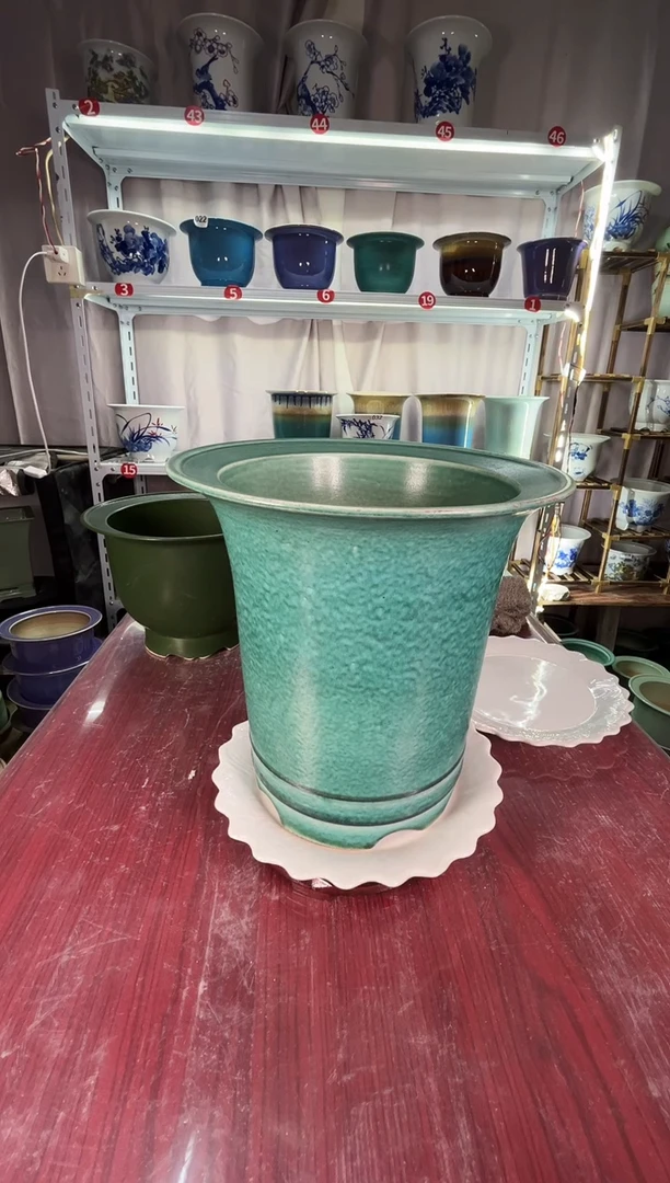 微瑕景德镇颜色釉花盆高24外口24内口18