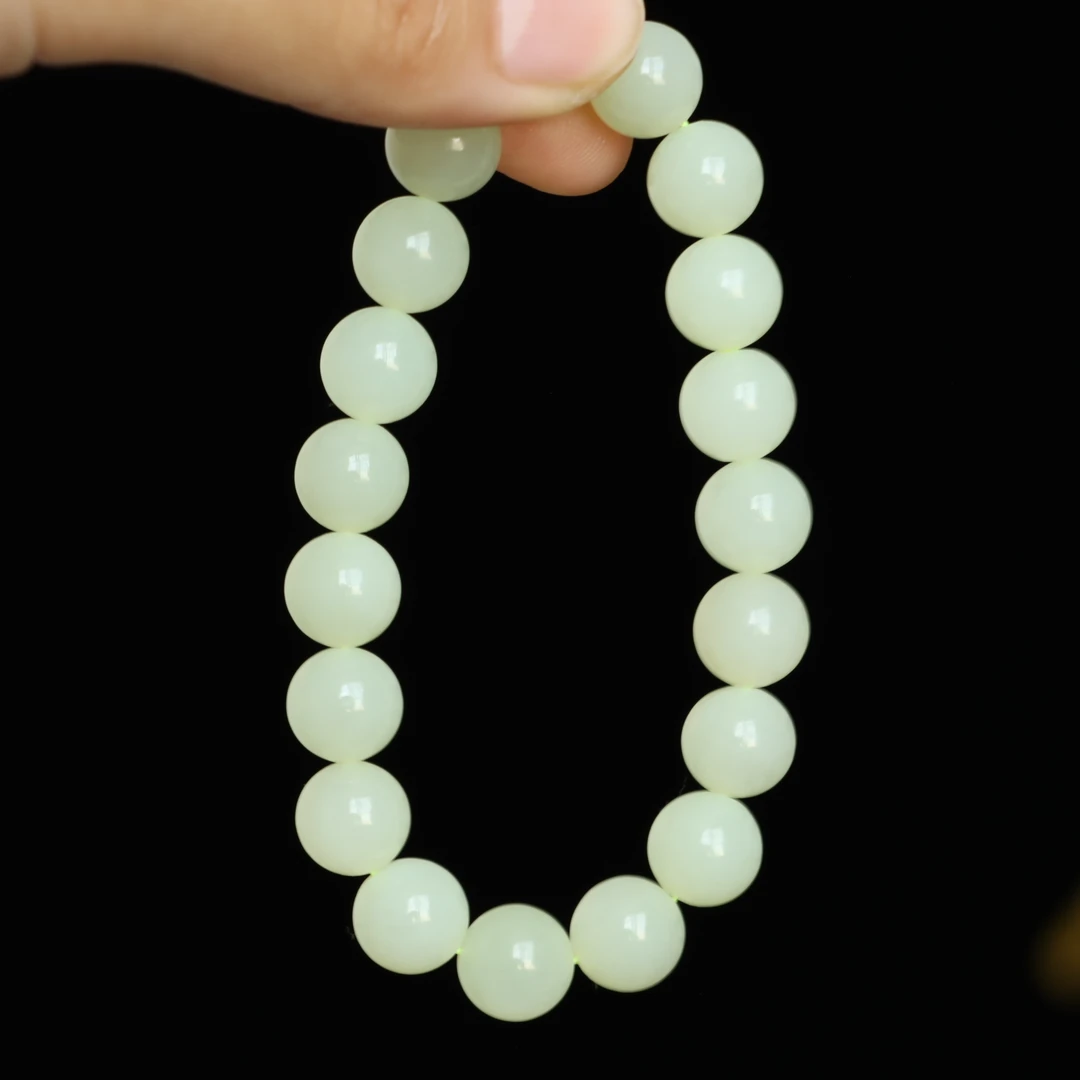 天然和田玉黄口圆珠约10mm手链素单圈手串简单秀气百搭男女款