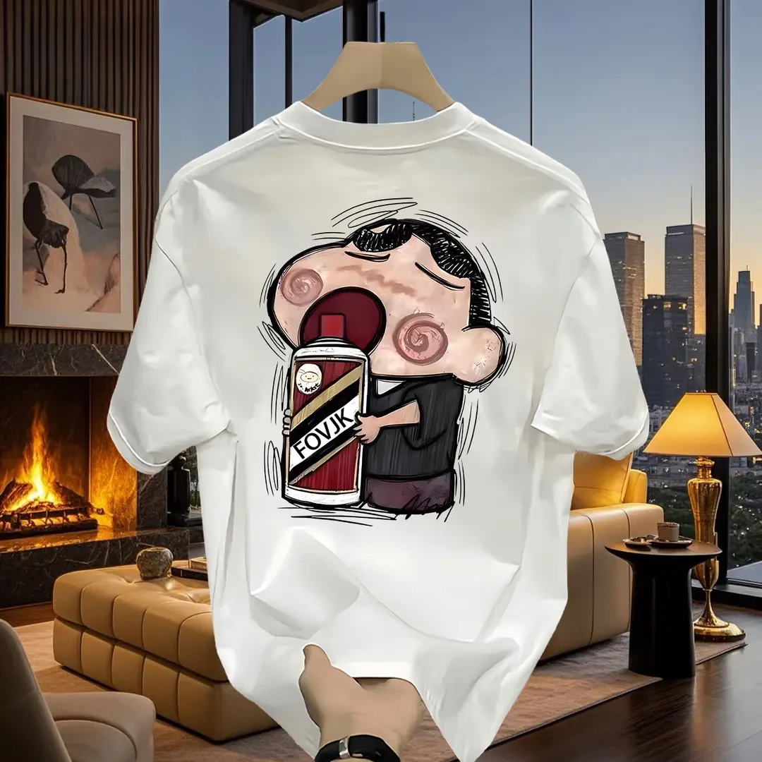 夏季美式复古蜡笔小新印花短袖T恤男女oversize宽松百搭半袖上衣