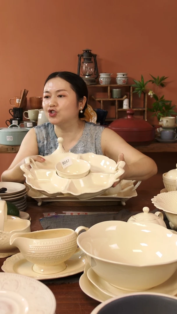 陶瓷B047陶瓷双耳分餐盘加小碗2件套微瑕