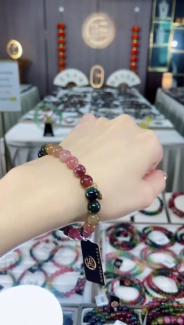 老矿碧玺色标彩虹单圈手串7mm+未镶嵌碧玺dan多样性发货一条