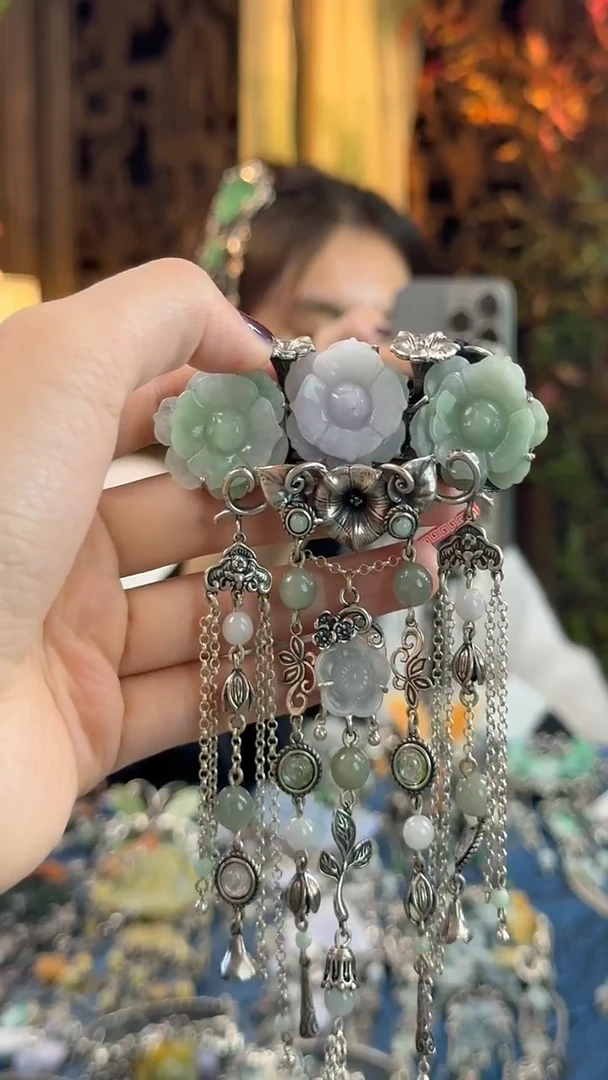 项圈银S925镶嵌翡翠发夹吊坠