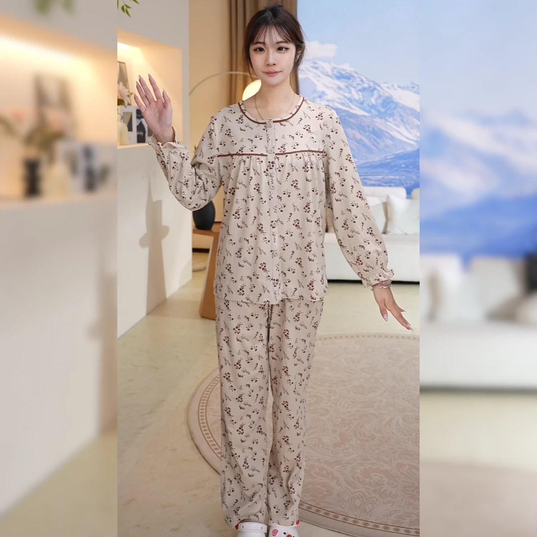 佐菲[温柔碎花]秋冬长袖纯棉碎花居家服可外穿可机洗不起球