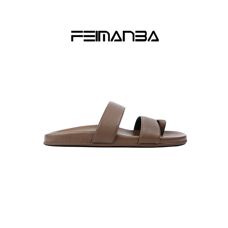 臭臭专属链接夏季2025年TR极简风荔枝纹牛皮凉拖女