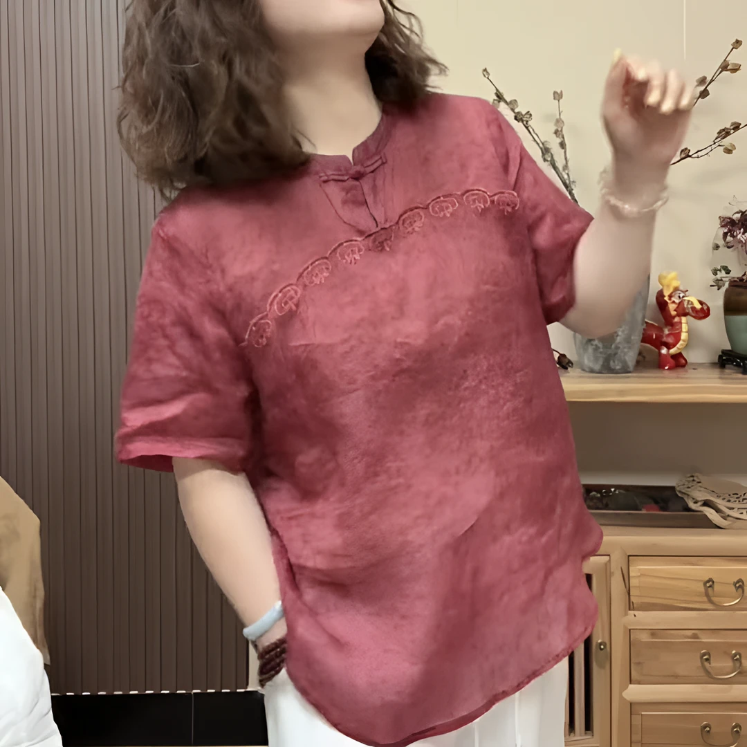 《专柜品质》夏季新款气质洋气时尚减龄宽松显瘦立领中国风上衣W