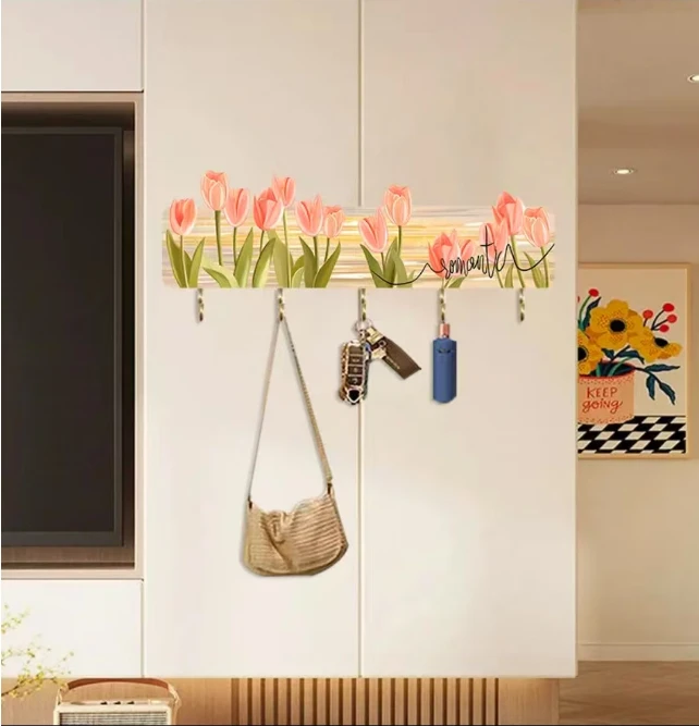 G03郁金香14*45CM免钉免打孔多功能钥匙挂钩入户门衣服帽子收纳