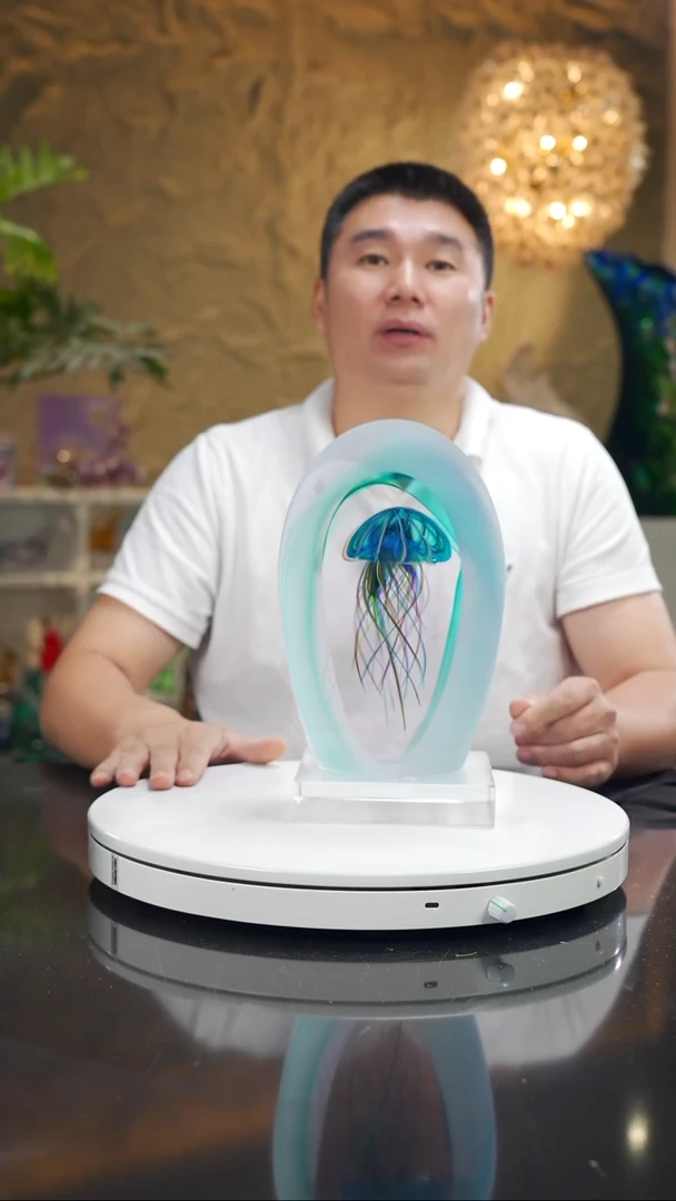 手工艺品琉璃福利设计款蓝色水母摆件