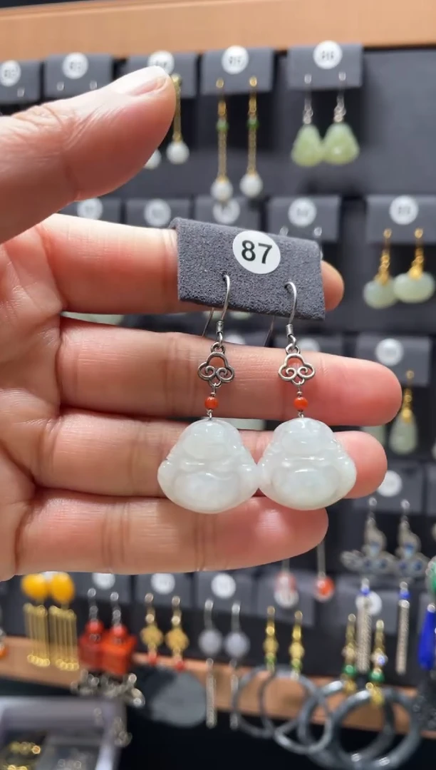 【闪购商品】和田玉耳饰银S925镶嵌0087