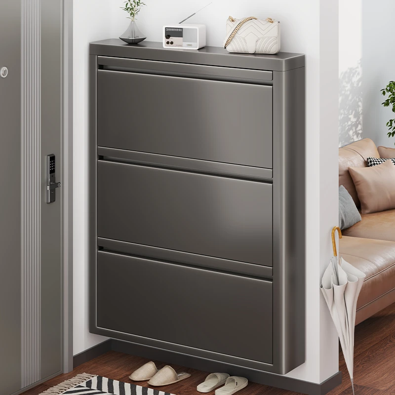 家用新款入户超薄钢制翻斗鞋柜门口极窄一体靠墙玄关柜置物式鞋架