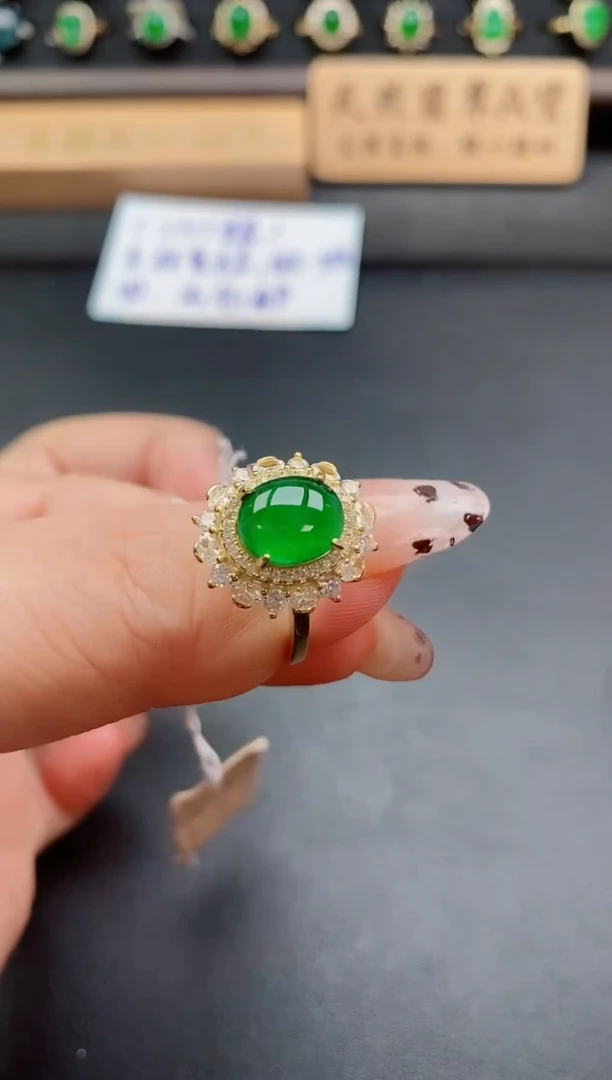 银S925镶嵌戒指翡翠1