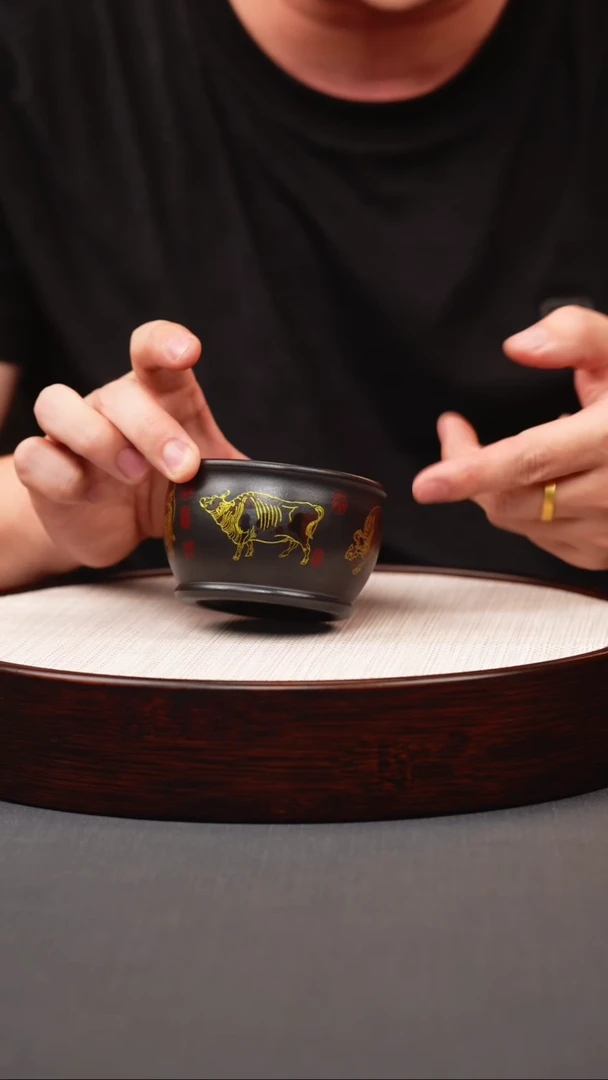 茶壶紫砂石黄五牛主人杯