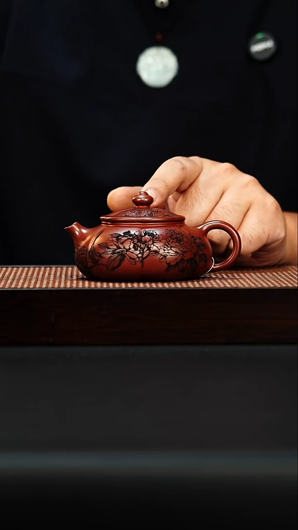 茶壶紫砂宜兴紫砂 筋纹寒江 龙血砂 周昌兰