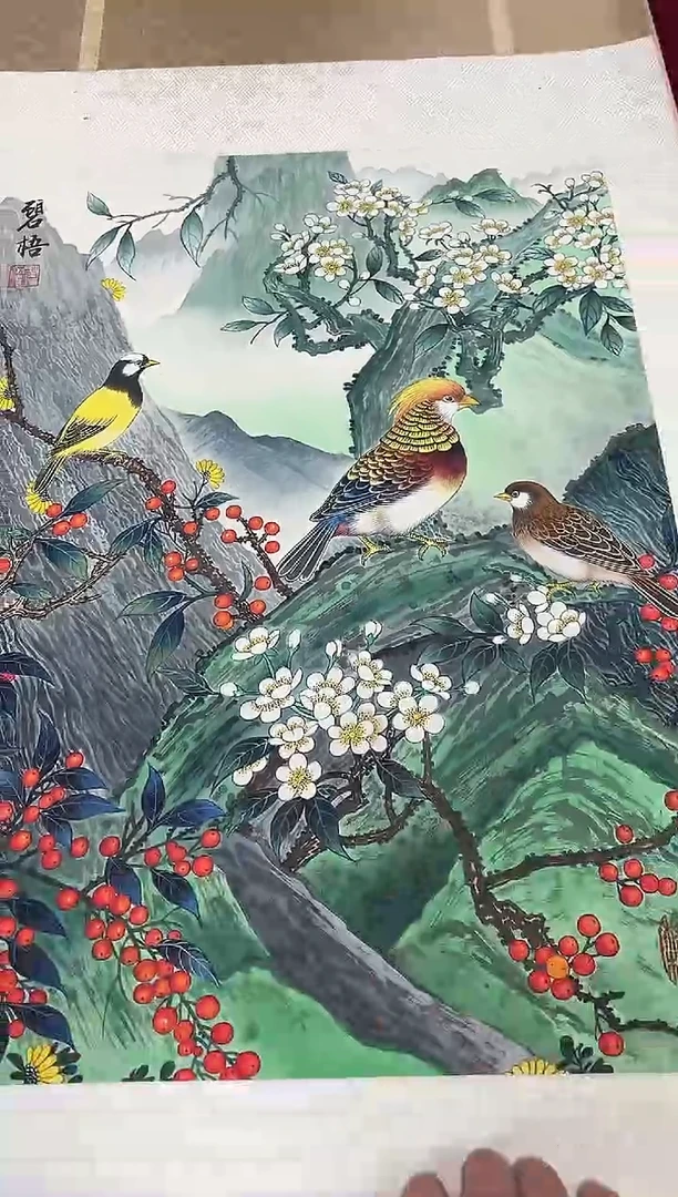 国画王碧梧绘画2.7pc绢本花鸟卷轴