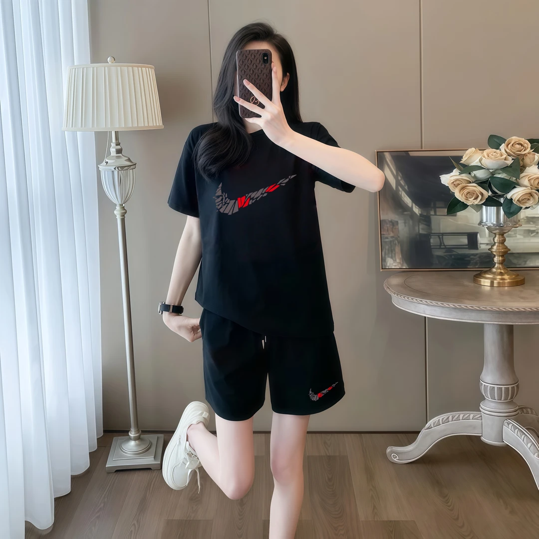 旗舰店奥特莱斯正品休闲运动套装春夏宽松设计感夏装运动印花显瘦