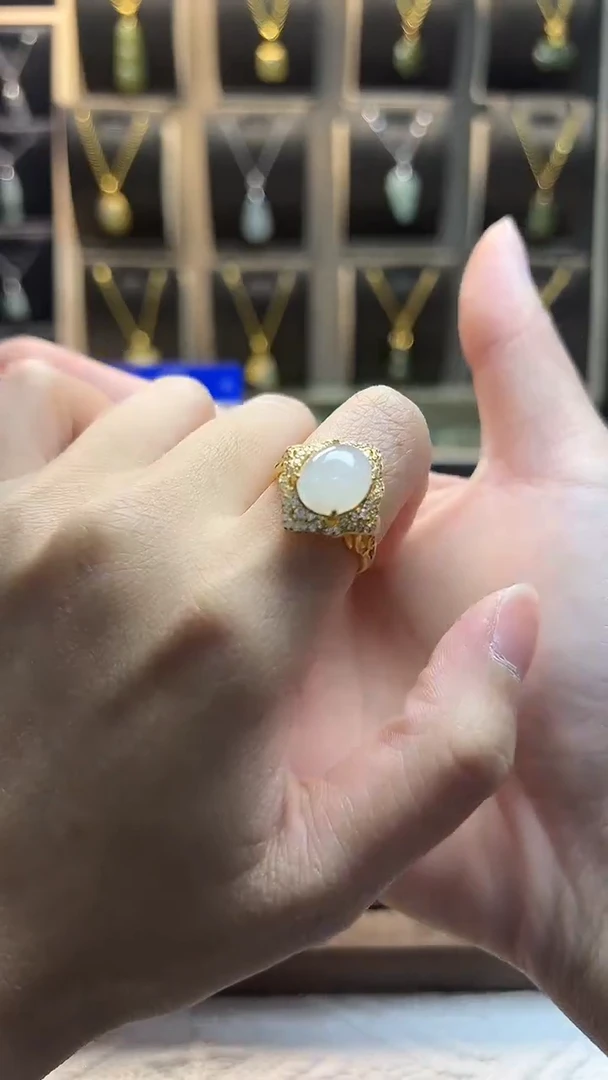 银S925镶嵌戒指和田玉银S925镶嵌 戒指 和田玉