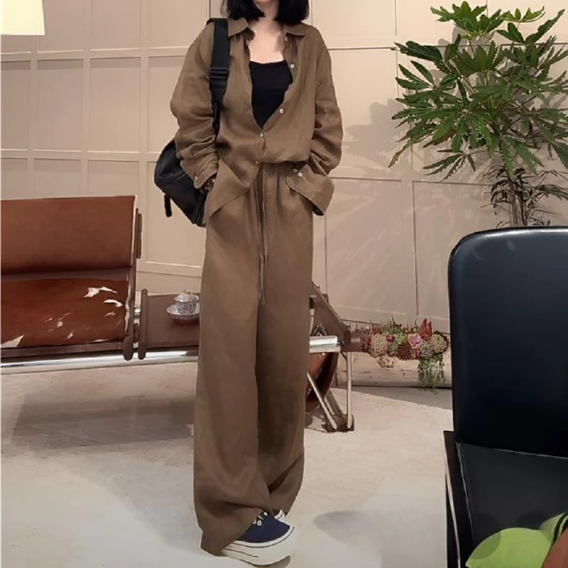 时尚套装女2025夏季新款时髦洋气宽松防晒衬衫阔腿裤气质两件套潮