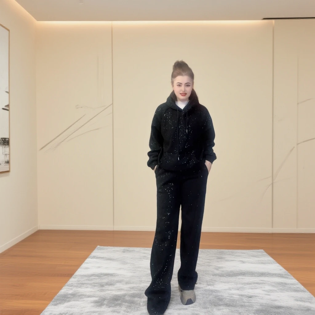 冬季保暖加绒时尚百搭极简风法式简约通勤韩版运动连帽卫衣套装