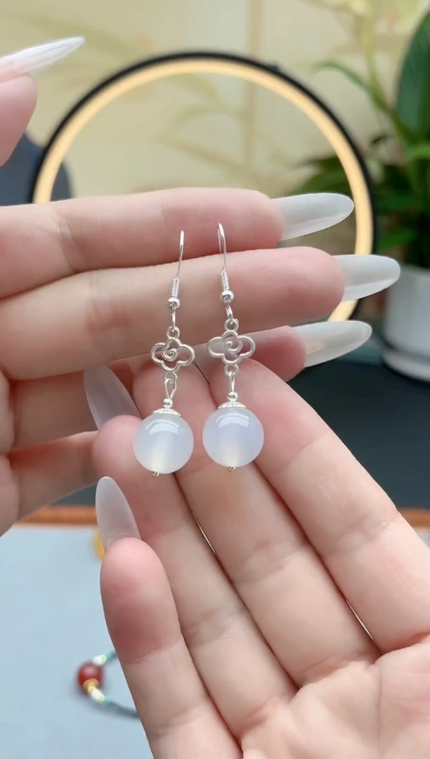 玛瑙/玉髓耳饰银S925镶嵌630