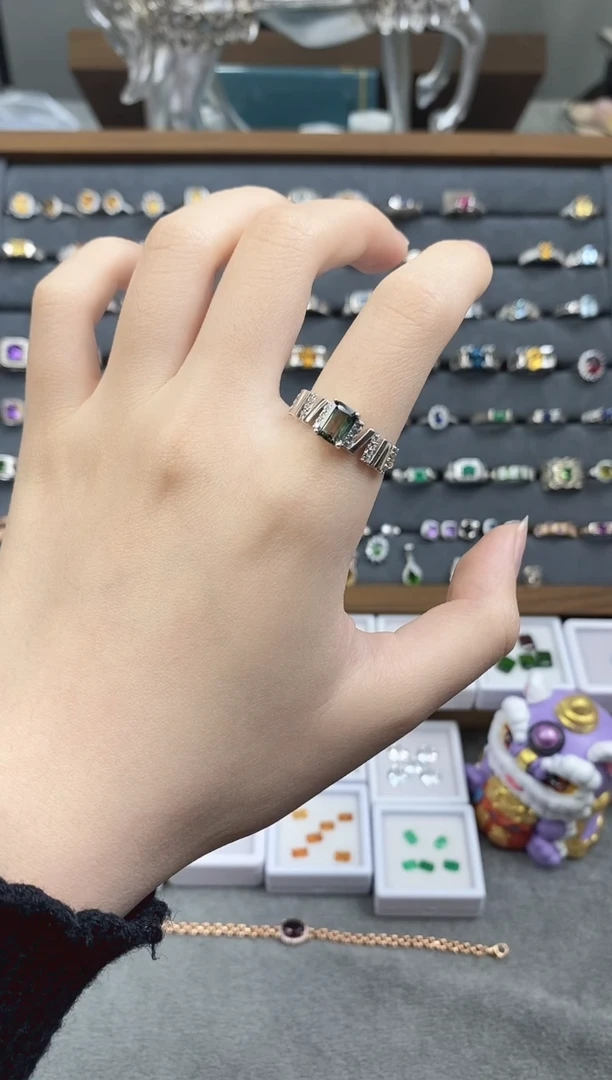 银S925镶嵌戒指碧玺静?活口戒圈拍下备注身高体重