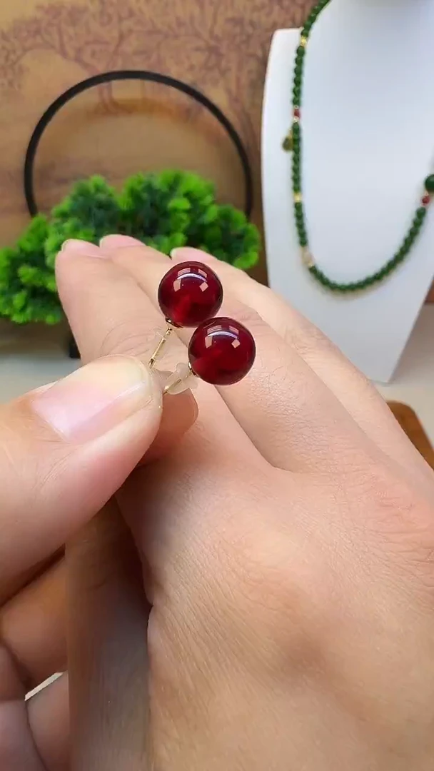 血珀14K金镶嵌耳饰E186