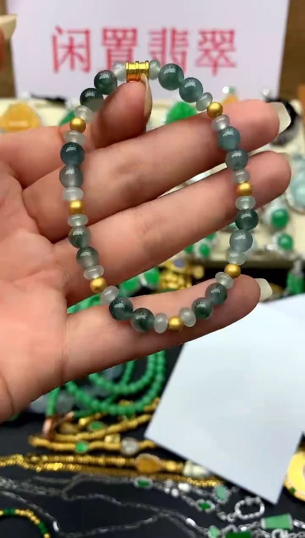 足金镶嵌手串翡翠120-中国好珍宝