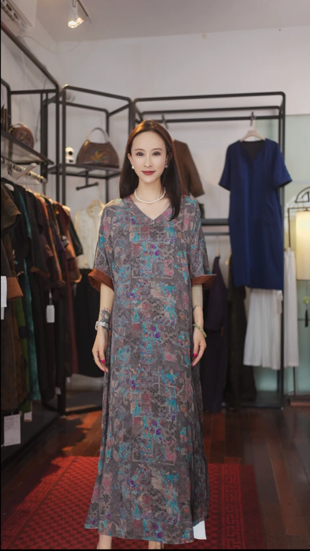 【叶影绘美】连衣裙中袖提花气质春季重磅长款夏季60-0189叶影绘美