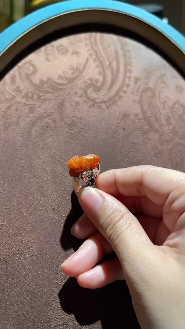 翡翠戒指银S925镶嵌红翡绿翠