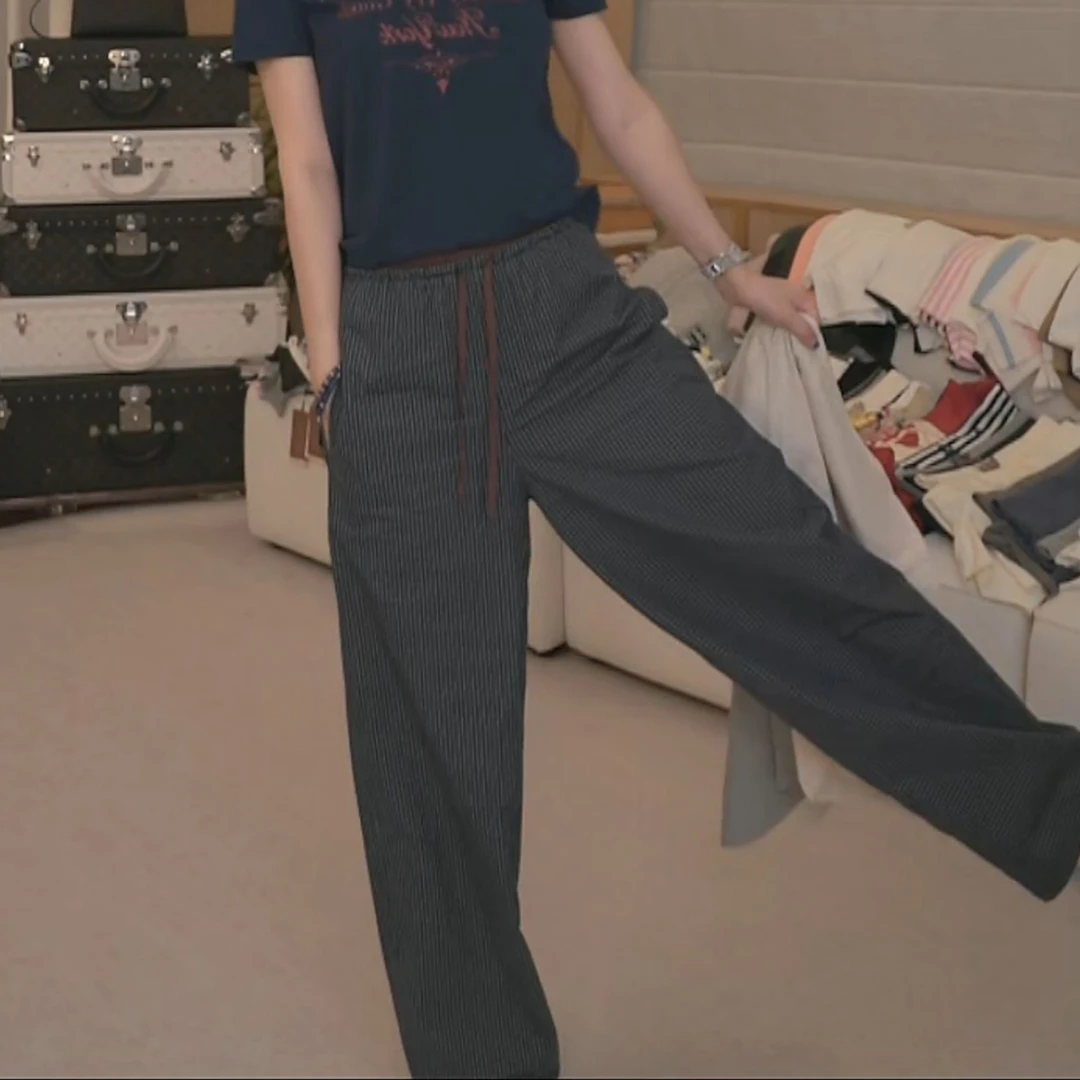 【撞色格子长裤】KZBL56250双腰头撞色新款显腿长休闲舒适百搭长裤