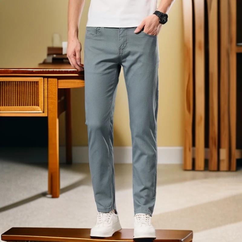 维斯克纳时尚休闲夏季薄款莱赛尔牛仔裤男士直筒修身新款潮牌长裤