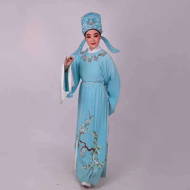 现货淡蓝色小生圆领服装专业戏曲款服装古装改良戏曲舞台演出服
