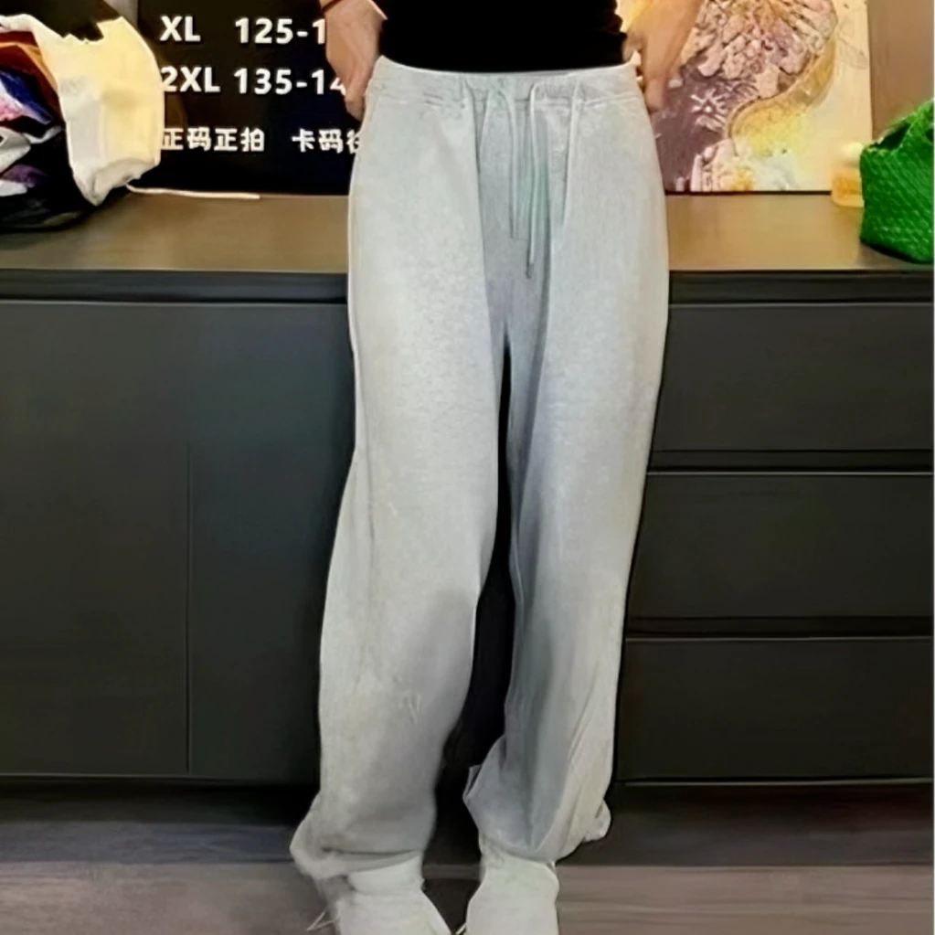 灰色运动裤女夏季新款宽松阔腿高腰显瘦休闲卫裤