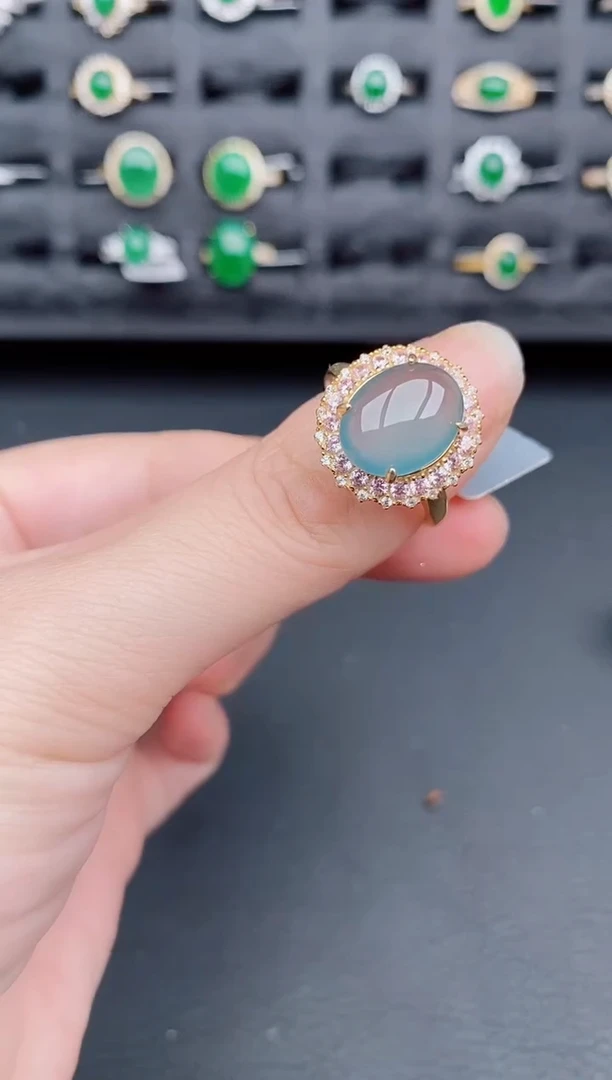 银S925镶嵌戒指翡翠天然 a货翡翠71