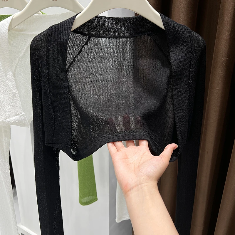 气质小坎肩配吊带外搭防晒罩衫女爆款2025夏季新款黑色长袖薄开衫