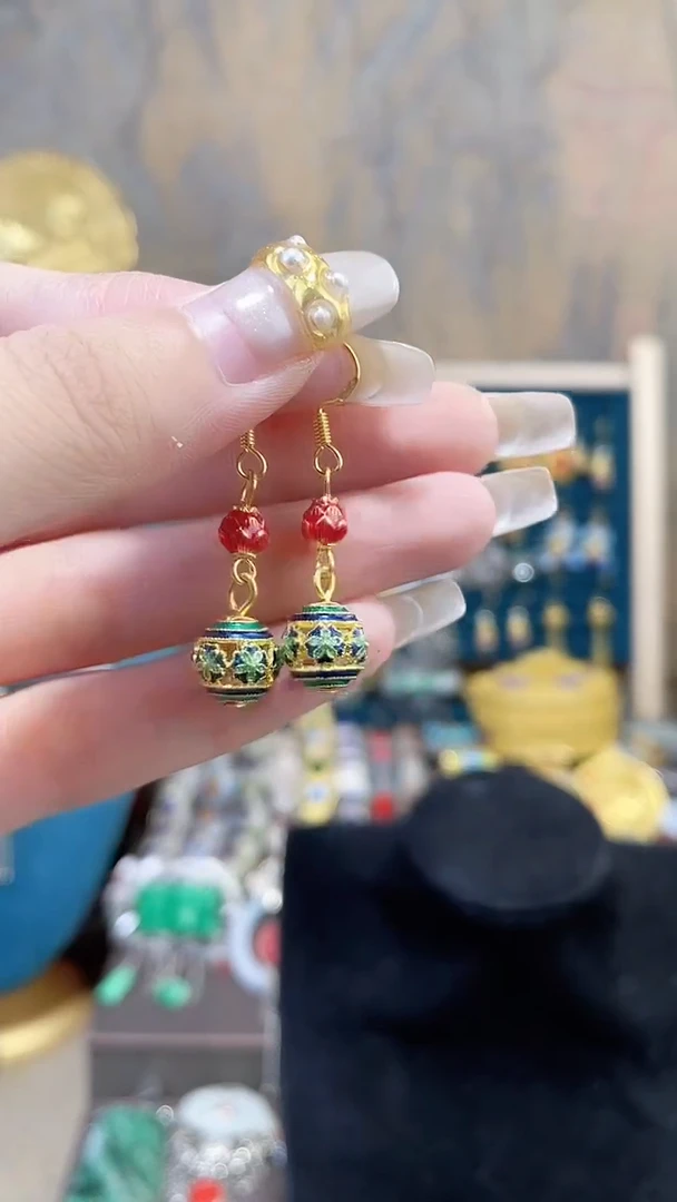 非遗景泰蓝烧蓝小耳环