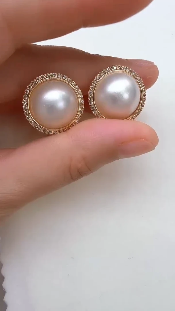 耳饰合金拼合珍珠（马贝珠）太阳花金色