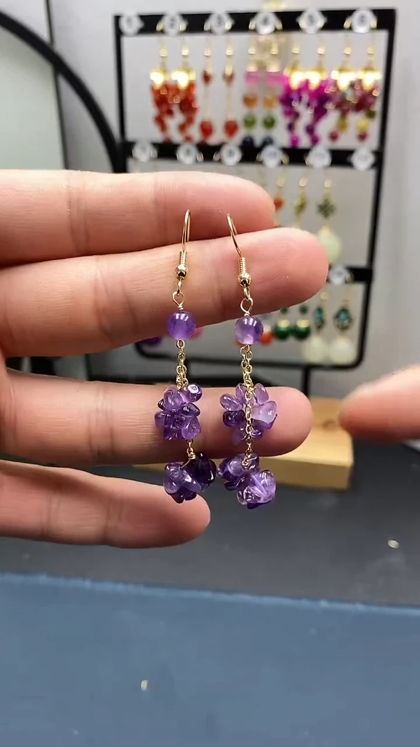 【闪购商品】紫晶耳饰银S925镀金镶嵌随型碎石00