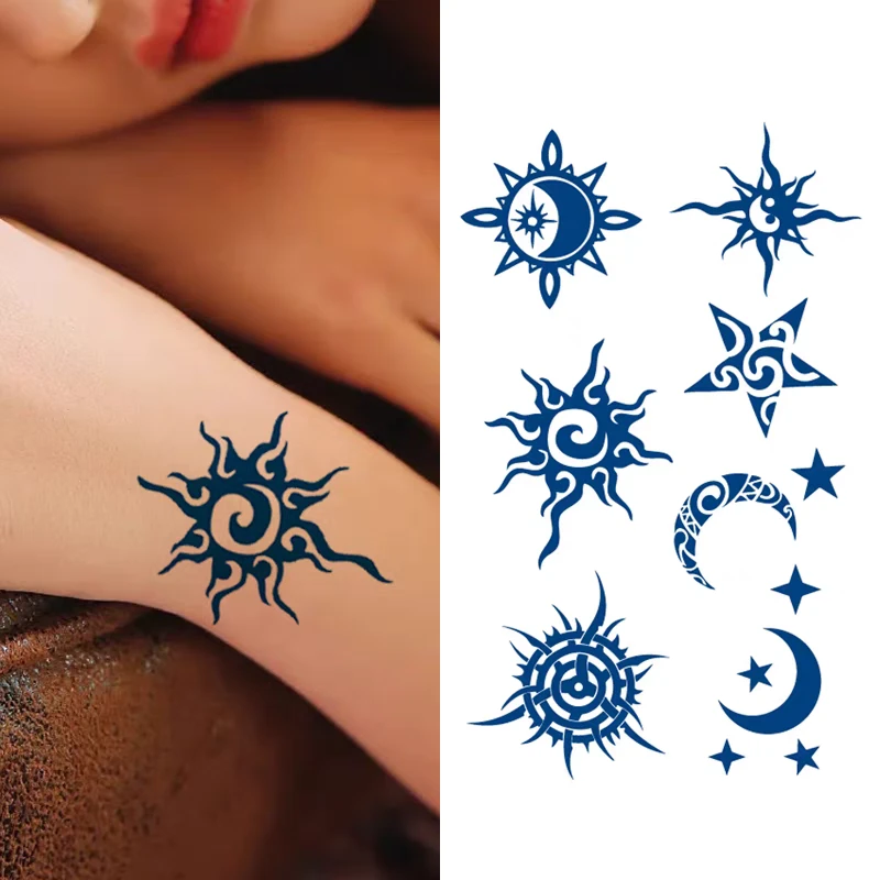 半永久草本果汁防水防搓不反光仿真图图腾月牙色虎口手腕