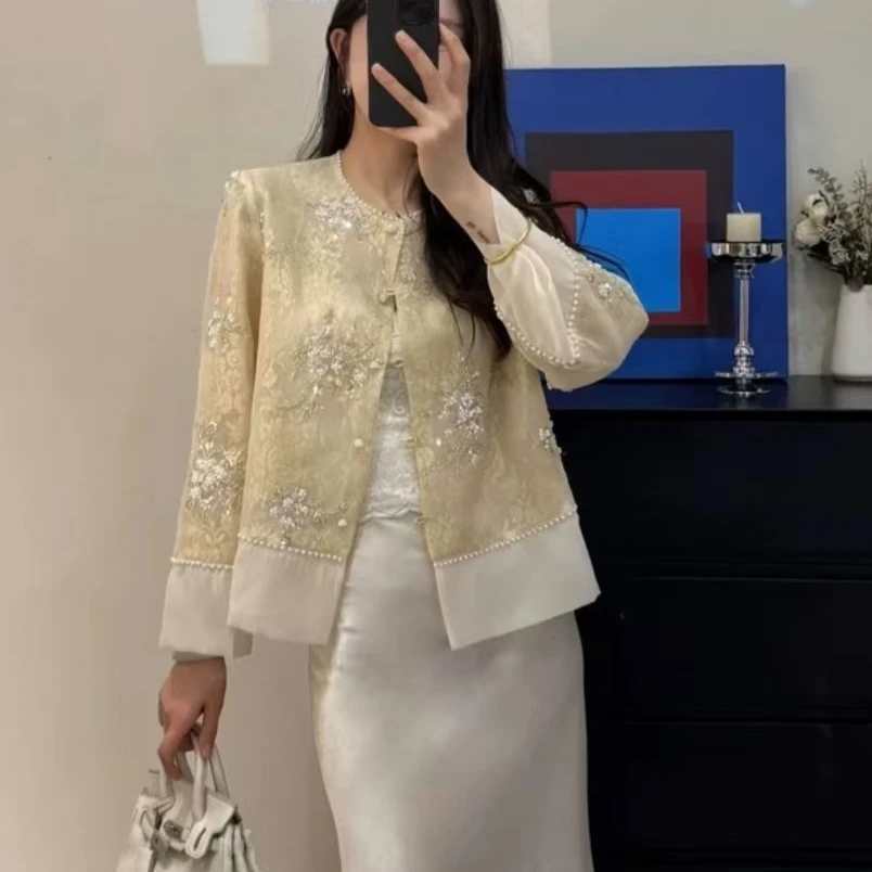 欧根纱新中式刺绣外套女春季2025新款高级感微透防晒衣上衣