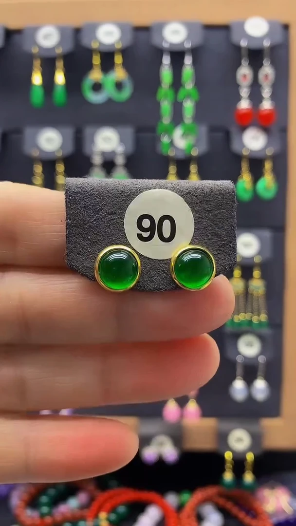 【闪购商品】玛瑙/玉髓耳坠银S925镀金镶嵌耳饰90