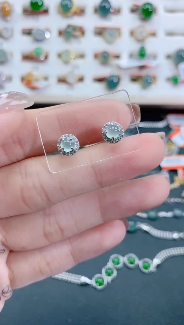 银S925镶嵌翡翠耳饰天然翡翠