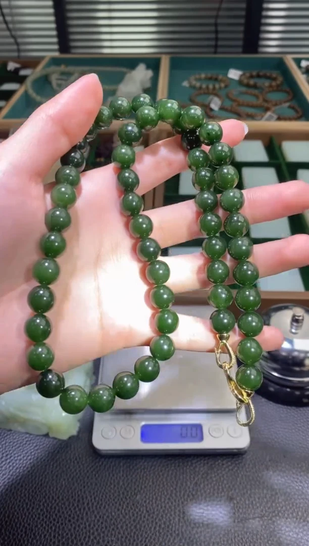 定制和田玉碧玉菠菜绿妈妈链