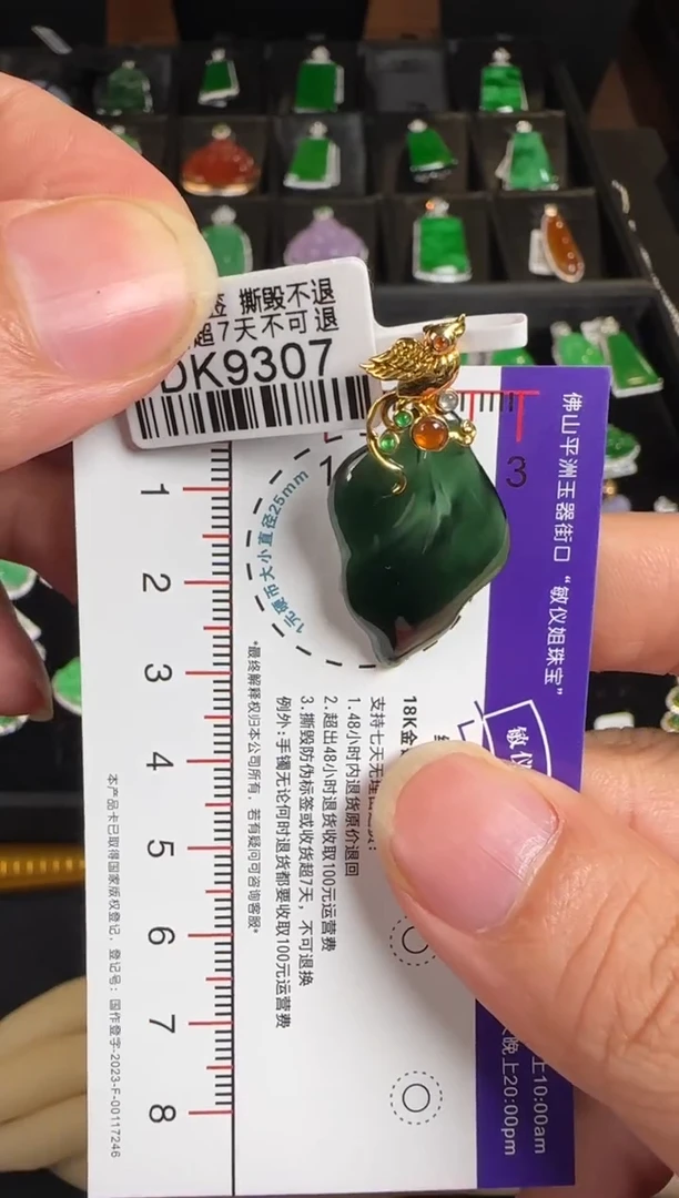 颈饰18K金镶嵌翡翠DK9307墨翠随形叶子