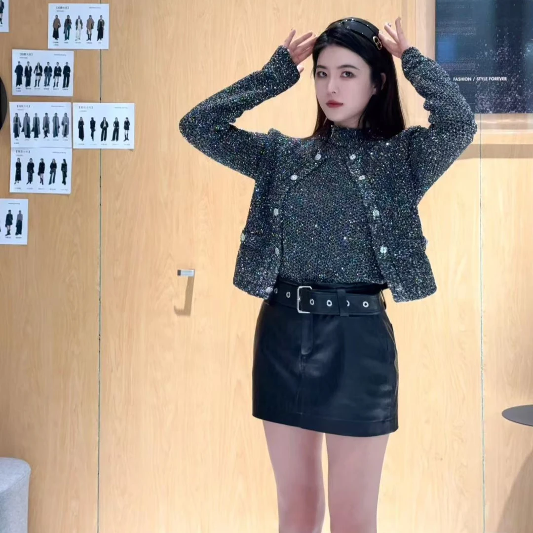 艾家2025春季新款腰带款时尚百搭性感韩版黑色半裙皮裙子女3501