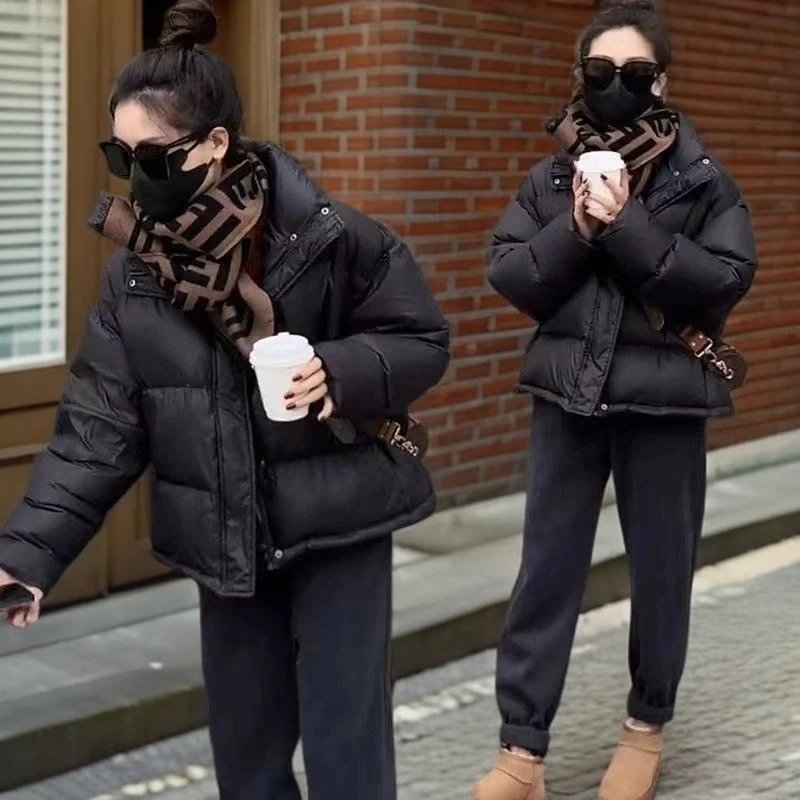 简约立领棉服女小个子短款加厚外套宽松立领冬季面包服矮个子棉袄